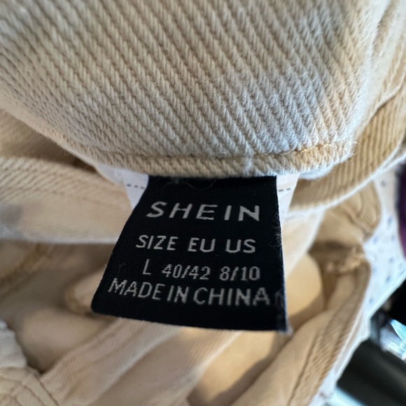 Wide Leg Cream 100% Cotton Shein Workwear Style Overalls Sz: L Adjustable Straps - Picture 13 of 14